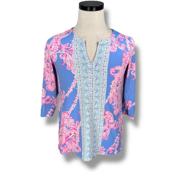 Lilly Pulitzer Karina Tunic Top Women’s Small Blue Peri Go With The Flow Pink - Picture 1 of 9